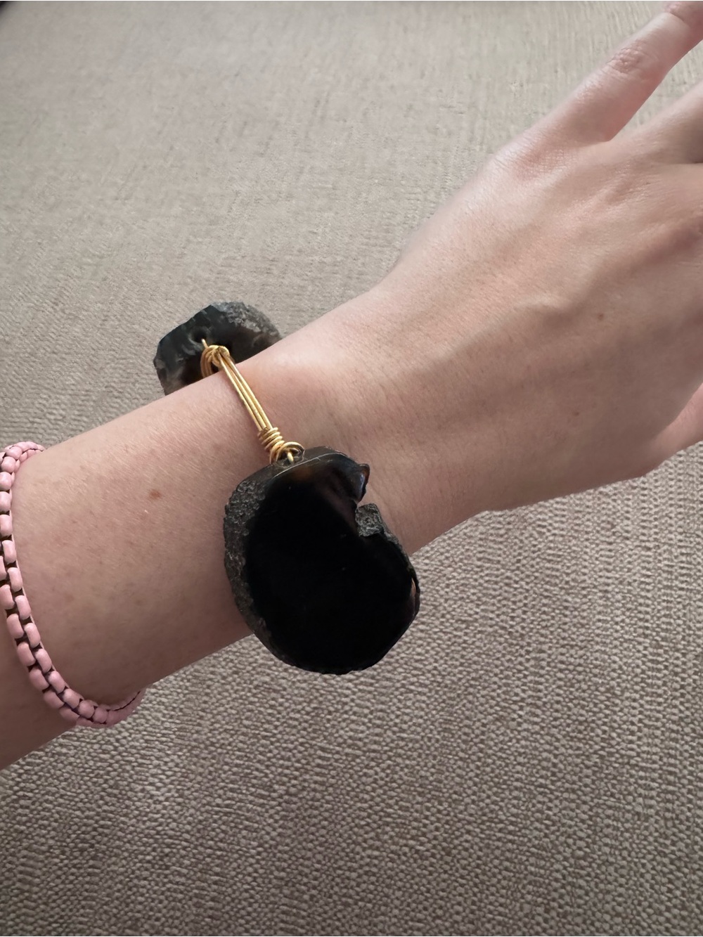 Gold Wire Black Geode Cuff Bracelet